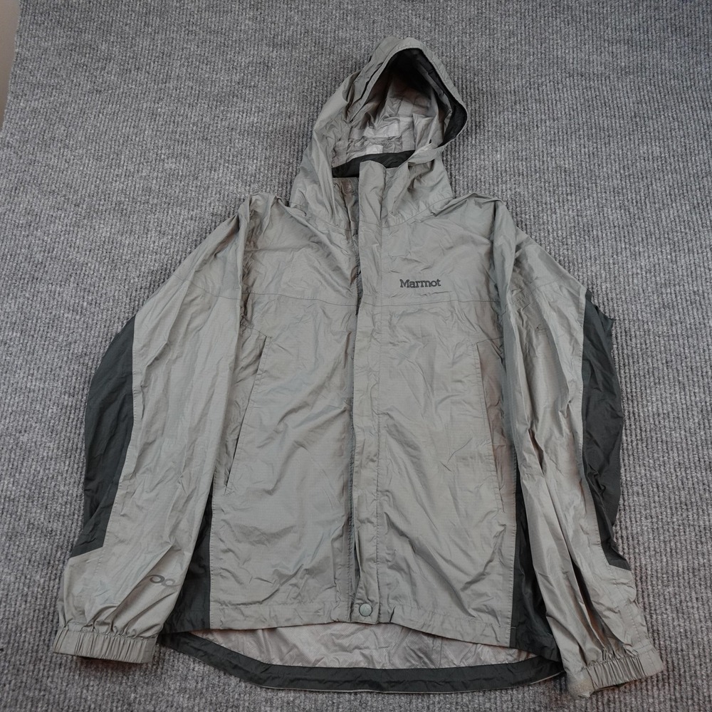 Marmot Jacket Mens Medium Gray Hooded Full Zip Windbreaker Lightweight Hiking